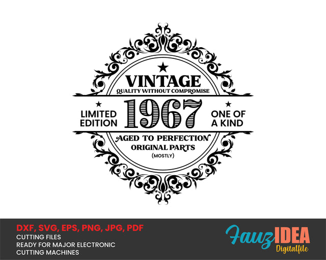 Vintage 1967 SVG | Birthday Vintage 1967 SVG Clipart | Aged To Perfection Cut File for Cricut | Vintage T-Shirt Design Svg Jpg Eps Pdf Png SVG Fauz 