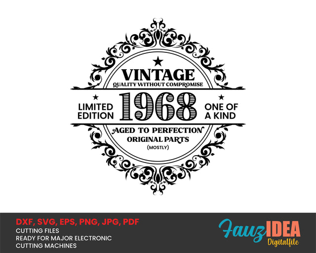Vintage 1968 SVG | Birthday Vintage 1968 SVG Clipart | Aged To Perfection Cut File for Cricut | Vintage T-Shirt Design Svg Jpg Eps Pdf Png SVG Fauz 