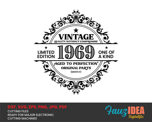 Vintage 1969 SVG | Birthday Vintage 1969 SVG Clipart | Aged To Perfection Cut File for Cricut | Vintage T-Shirt Design Svg Jpg Eps Pdf Png SVG Fauz 