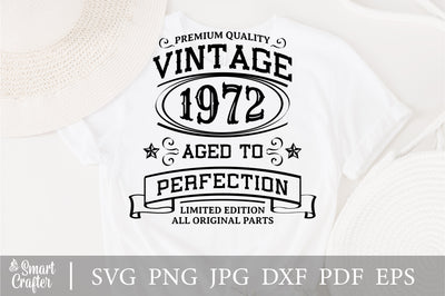 Vintage 1972 Svg, Vintage Birthday svg, limited edition svg, funny birthday SVG, 1972 aged to perfection svg, All Original Parts svg SVG Fauz 