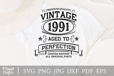Vintage 1991 Svg, Vintage Birthday svg, limited edition svg, funny birthday SVG, 1991 aged to perfection svg, All Original Parts svg SVG Fauz 