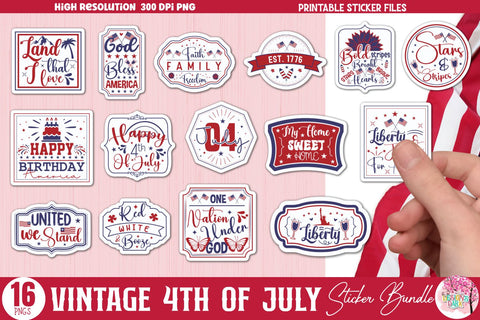 Vintage 4th of July Sticker Bundle Sublimation DESIGNS DARK 