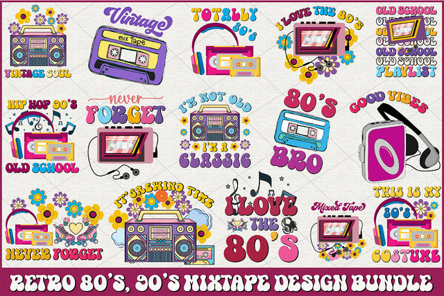Vintage 80's, 90's Mixtape Design Bundle Sublimation Rupkotha 