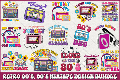 Vintage 80's, 90's Mixtape Design Bundle Sublimation Rupkotha 
