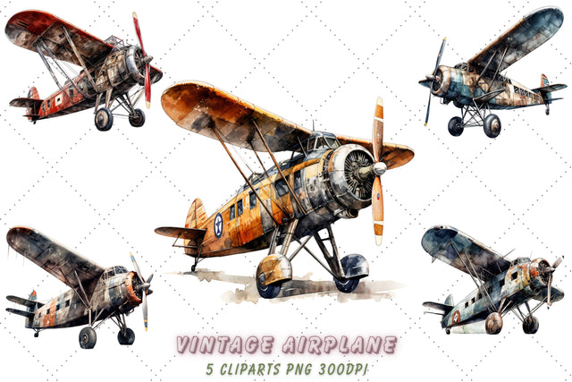 Vintage Airplane Watercolor Clipart Sublimation FloridPrintables 