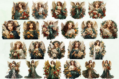 Vintage Angels Christmas Clipart Bundle, 20 Transparent PNG' Sublimation BijouBay 