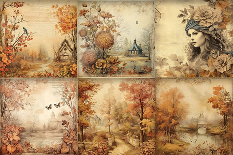 Vintage Autumn Scrapbooking Papers, Junk Journal Background Sublimation BijouBay 