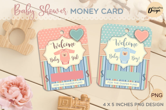 Vintage Baby Shower Money Card. Printable Baby Gift Card. PNG Sublimation Klava P 