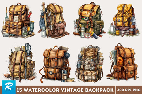 Vintage Backpack Sublimation Clipart Bundle Sublimation Regulrcrative 