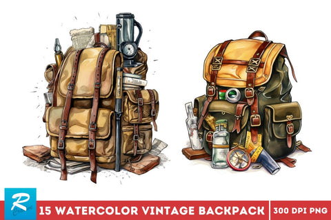 Vintage Backpack Sublimation Clipart Bundle Sublimation Regulrcrative 