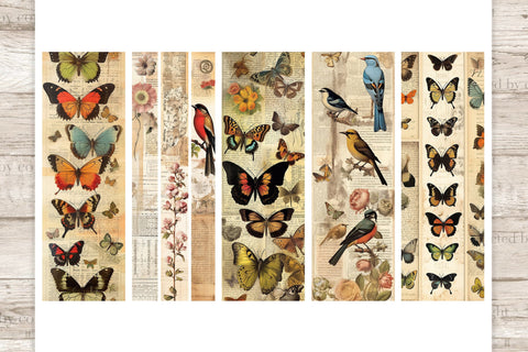 Vintage Birds And Butterflies | Printable Bookmarks SVG GlamArtZhanna 