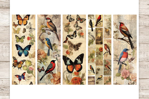 Vintage Birds And Butterflies | Printable Bookmarks SVG GlamArtZhanna 