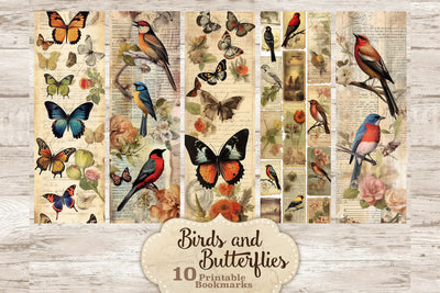 Vintage Birds And Butterflies | Printable Bookmarks SVG GlamArtZhanna 