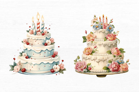 Vintage Birthday Cake Clipart Sublimation Regulrcrative 
