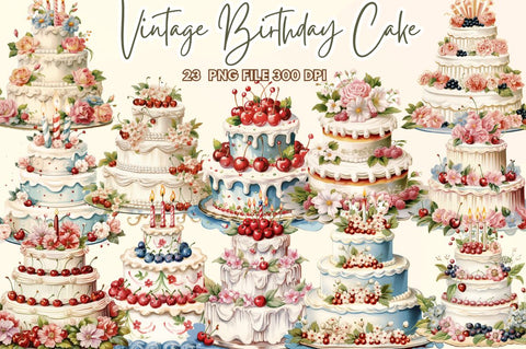 Vintage Birthday Cake Clipart Sublimation Regulrcrative 