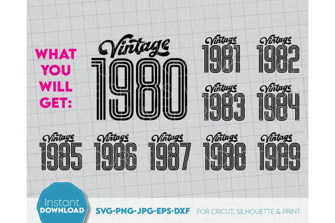 Vintage Birthday Shirt SVG | 1980 - 1989 Years Included | Father Birthday Gift SVG SVG March Design Studio 