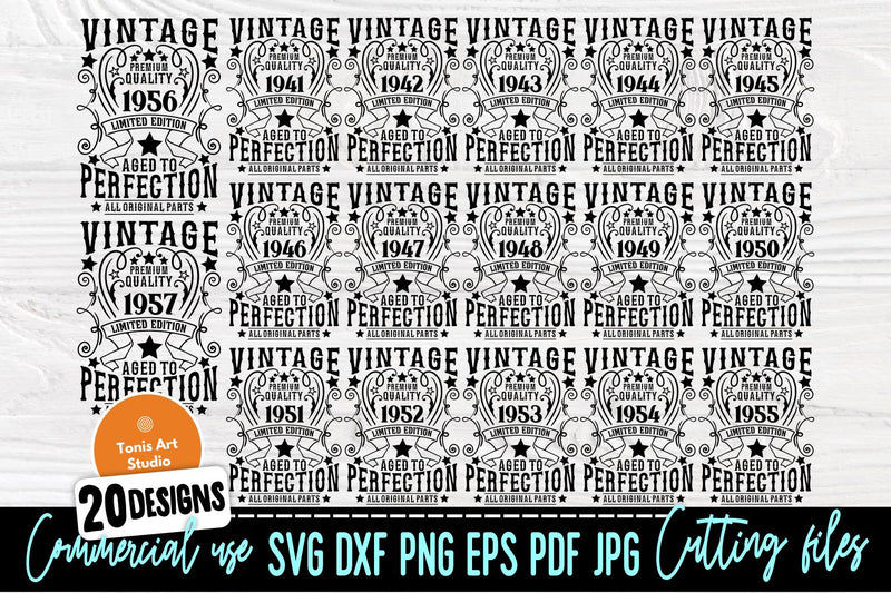 Vintage Birthday SVG, 1941-1960 Birthday Shirts SVG TonisArtStudio 
