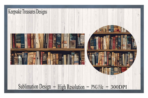 Vintage Book Lovers 11oz Mug Wrap and Coaster, Sublimation Printable PNG, Digital Design, Vintage Books Sublimation Keepsake Treasures Designs LLC. 