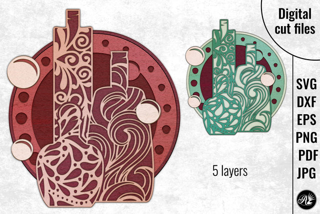Vintage Bottles layered art cut files, SVG, DXF SVG Angel on Empire 
