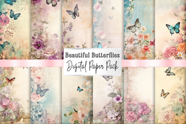 Vintage Butterfly Scrapbook Papers, Junk Journal Background Sublimation BijouBay 