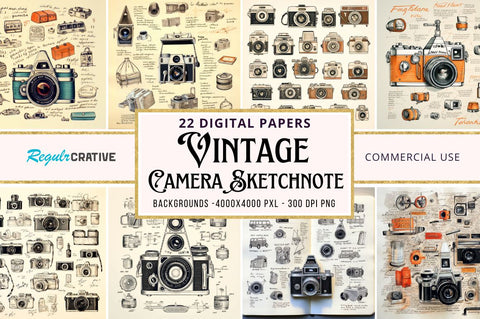 Vintage Camera Sketchnote bundle Sublimation Regulrcrative 
