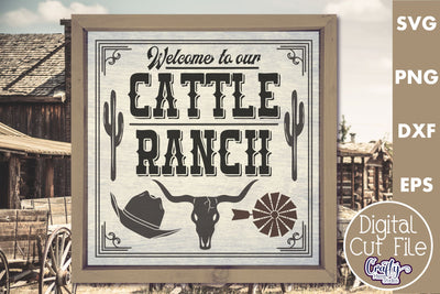 VIntage Cattle Ranch Sign | Western Svg | Wild West Sign SVG Crafty Mama Studios 