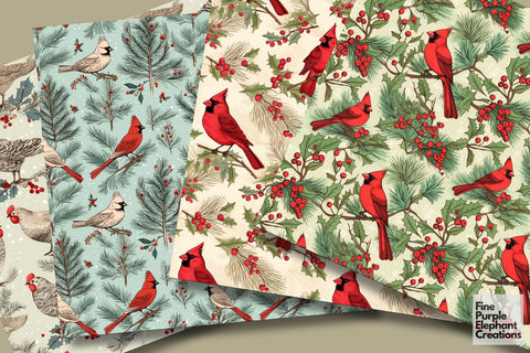 Vintage Christmas Birds | Holiday Pattern Digital Pattern Fine Purple Elephant Creations 