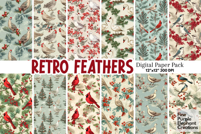 Vintage Christmas Birds | Holiday Pattern Digital Pattern Fine Purple Elephant Creations 