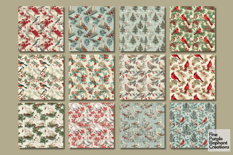 Vintage Christmas Birds | Holiday Pattern Digital Pattern Fine Purple Elephant Creations 