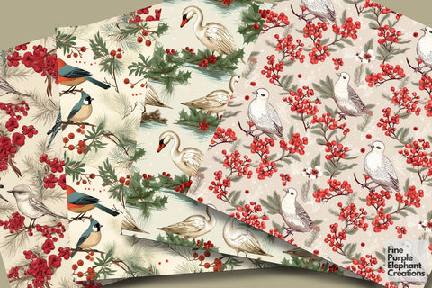 Vintage Christmas Birds | Holiday Pattern Digital Pattern Fine Purple Elephant Creations 