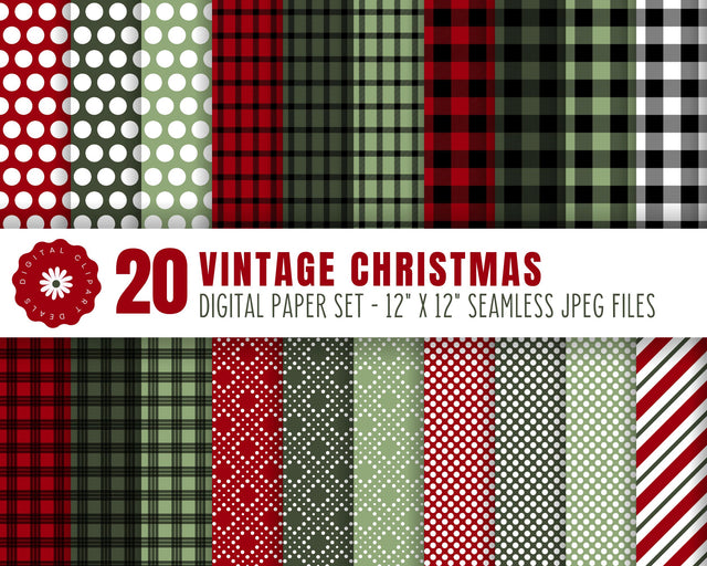 Vintage Christmas Digital Patterns Paper Set of 20 Papers for Crafter's and Teachers Sublimation Digital Clipart Deals 
