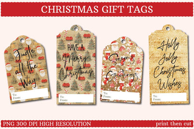 Vintage Christmas Gift Tags Sublimation Petunia Digital Design 