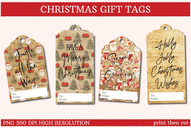 Vintage Christmas Gift Tags Sublimation Petunia Digital Design 