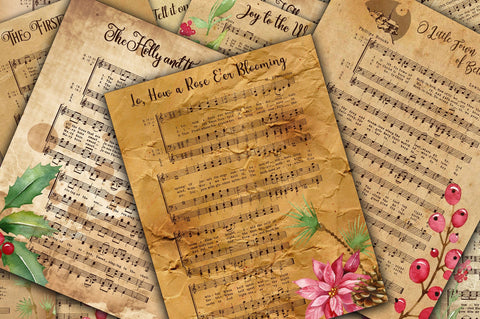 Vintage Christmas Music Digital Paper Sublimation Old Market 