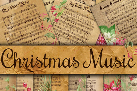 Vintage Christmas Music Digital Paper Sublimation Old Market 