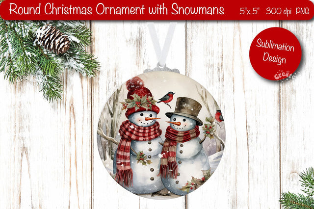 Vintage Christmas ornament Sublimation Watercolor Snowman PNG Sublimation Createya Design 