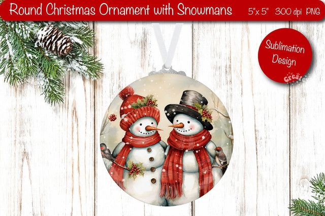 Vintage Christmas ornament Sublimation Watercolor Snowman PNG Sublimation Createya Design 