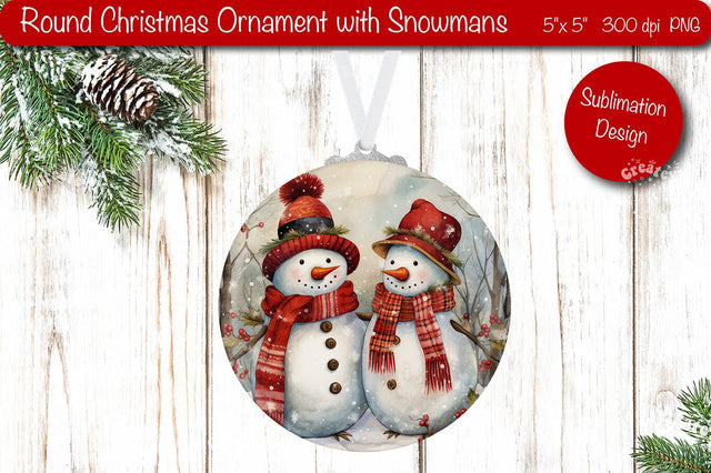 Vintage Christmas ornament Sublimation Watercolor Snowman PNG Sublimation Createya Design 