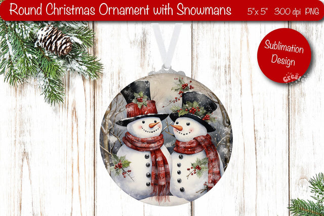 Vintage Christmas ornament Sublimation Watercolor Snowman PNG Sublimation Createya Design 