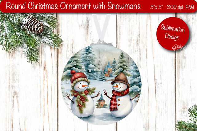 Vintage Christmas ornament Sublimation Watercolor Snowman PNG Sublimation Createya Design 