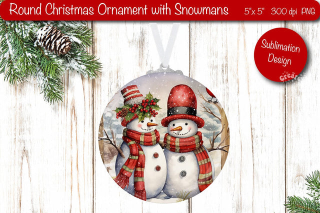Vintage Christmas ornament Sublimation Watercolor Snowman PNG Sublimation Createya Design 