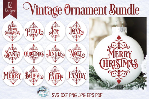Vintage Christmas Ornament SVG Bundle SVG Wispy Willow Designs 