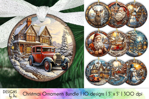 Vintage Christmas Ornaments Bundle Sublimation Designs by Ira 