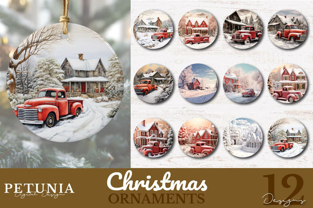 Vintage Christmas Ornaments | Ornaments Sublimation Bundle Sublimation Petunia Digital Design 