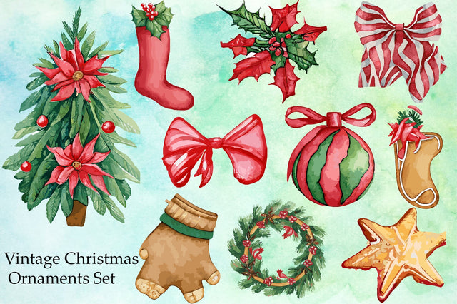 Vintage Christmas Ornaments Set Sublimation Creativeart88 