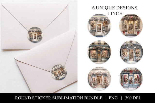Vintage Christmas Round Christmas Printable Stickers Sublimation BijouBay 
