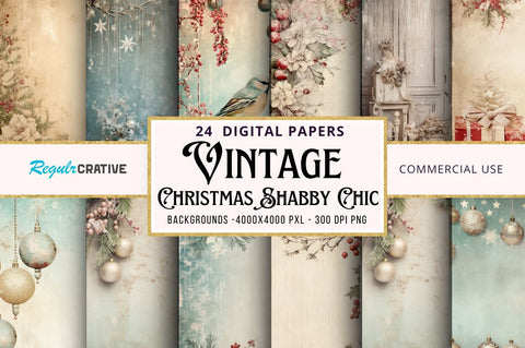Vintage Christmas Shabby Chic bundle Sublimation Regulrcrative 