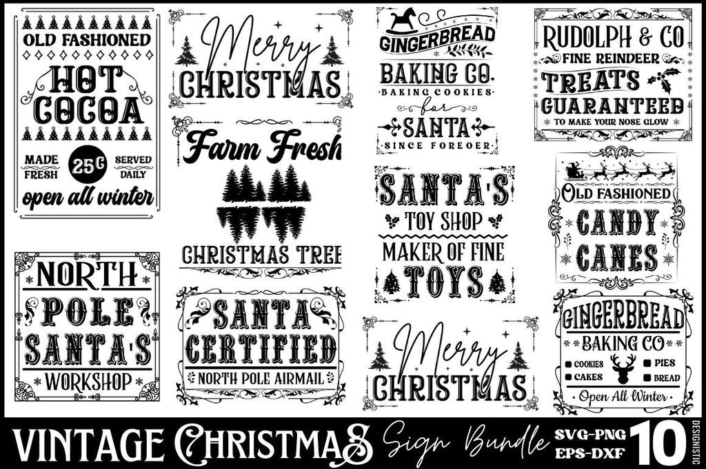 Vintage Christmas Sign SVG Bundle - So Fontsy