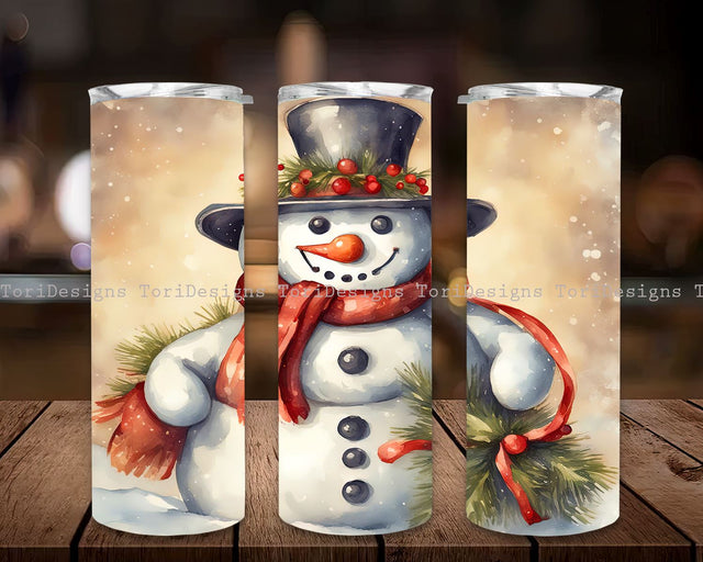 Vintage Christmas Snowman Tumbler Wrap 20oz Skinny Sublimation Tumbler Download Sublimation ToriDesigns 