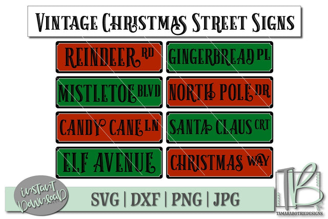 Vintage Christmas Street Signs SVG, Christmas Sign SVG File SVG TB Designs 